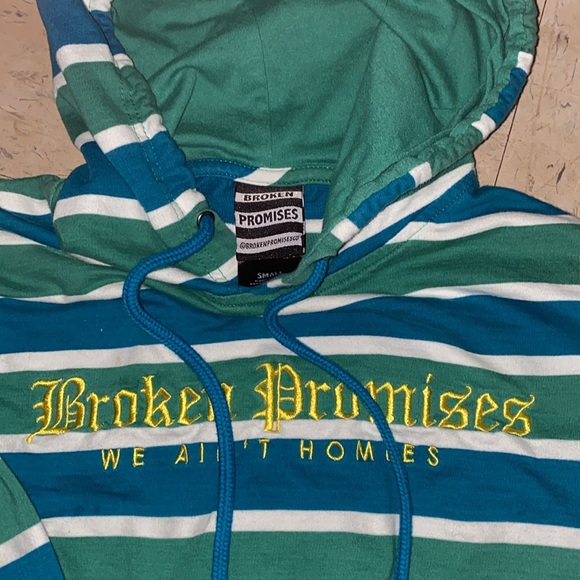 Broken Promises  Embroidered Cropped Striped Lightweight Hoodie - Picture 2 of 3
